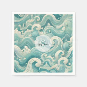 Abstraktes Aqua Blue & White Wave - Moderne Fluid Serviette