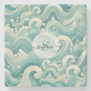 Abstraktes Aqua Blue & White Wave - Moderne Fluid  Steinuntersetzer