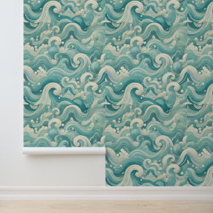 Abstraktes Aqua Blue & White Wave - Moderne Fluid Tapete