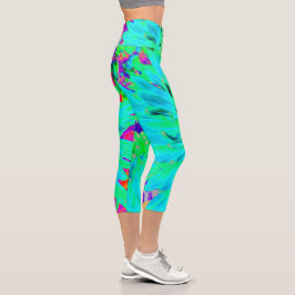 Abstraktes Aqua Decorative Dahlia Blume Capri Leggings