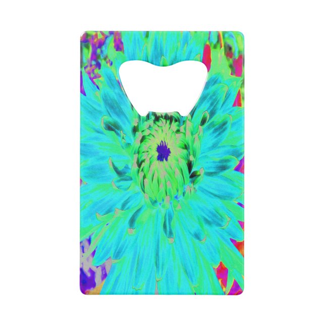 Abstraktes Aqua Decorative Dahlia Blume Geldbeutel Flaschenöffner (Vorderseite)