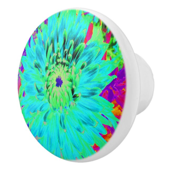 Abstraktes Aqua Decorative Dahlia Blume Keramikknauf (Rechts)