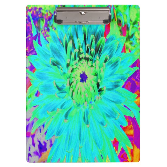 Abstraktes Aqua Decorative Dahlia Blume Klemmbrett (Vorderseite)