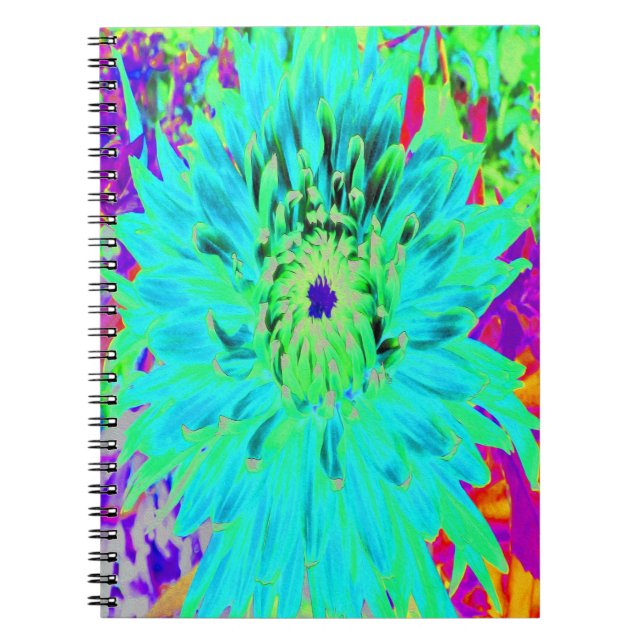 Abstraktes Aqua Decorative Dahlia Blume Notizblock (Vorderseite)