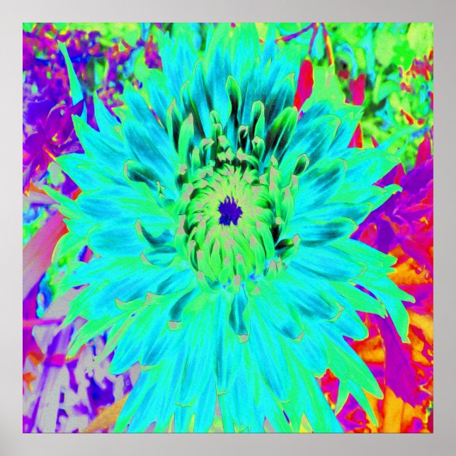 Abstraktes Aqua Decorative Dahlia Blume Poster (Vorne)