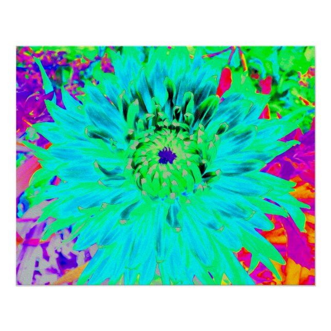 Abstraktes Aqua Decorative Dahlia Blume Poster (Vorderseite)