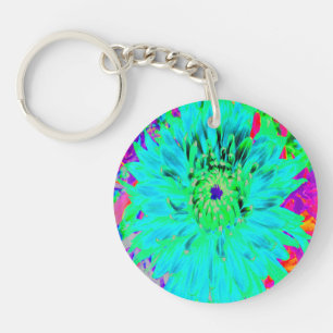 Abstraktes Aqua Decorative Dahlia Blume Schlüsselanhänger