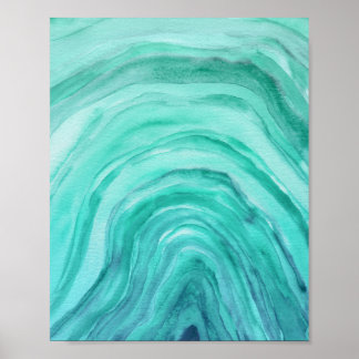 Abstraktes Aqua Green Agate II Wasserfarben Kunst, Poster
