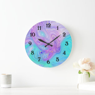 Abstraktes Aqua Violett Große Wanduhr