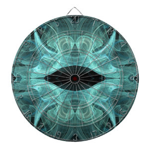 Abstraktes Aquamarines Aqua und Black Fraktal Dart Dartscheibe
