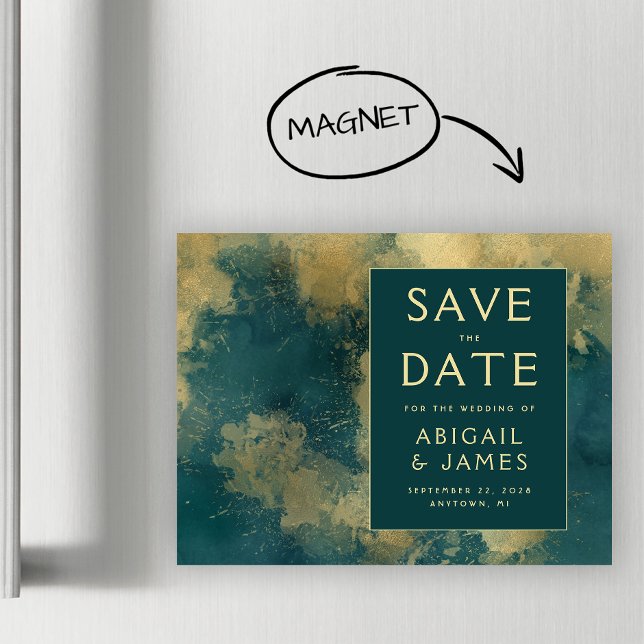 Abstraktes Aquamarines Gold Save the Date Magneteinladung (Von Creator hochgeladen)