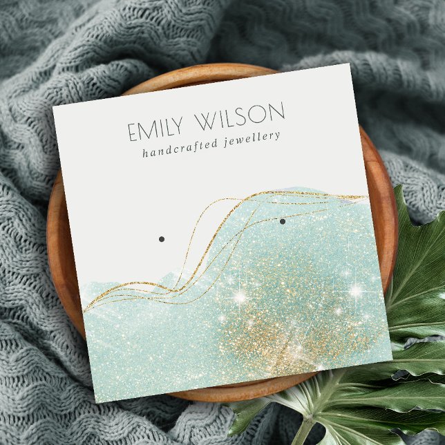 Abstraktes Aquamarines Green Glitzer Shiny Earring Quadratische Visitenkarte (Von Creator hochgeladen)
