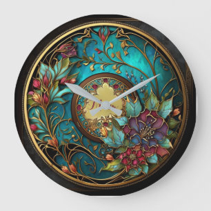 Abstraktes Aquamarines und rosa Farbglas Muttertag Große Wanduhr