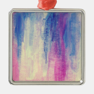 Abstraktes Aquarell Blau Pink Weiß Ornament Aus Metall