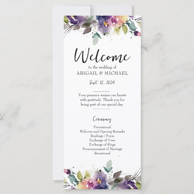 Abstraktes Aquarell-Blumen-Hochzeitsprogramm (Vorderseite)