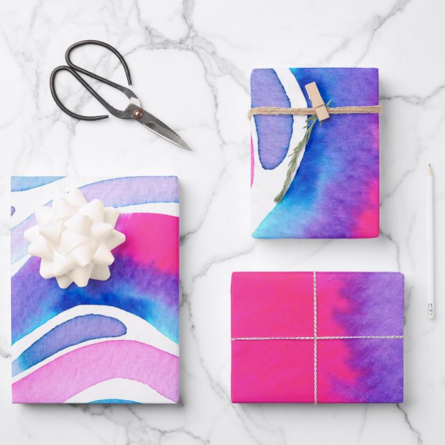 Abstraktes Aquarell-Design Geschenkpapier Set (Vorderseite)