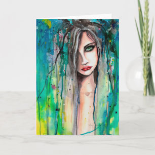 Abstraktes Aquarell-Frauenporträt Fantasy-Kunst Karte