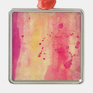 Abstraktes Aquarell Gelb Pink Weiß Ornament Aus Metall
