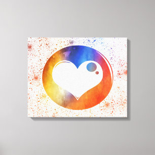 Abstraktes Aquarell Orange & Blaues Herzdesign Leinwanddruck