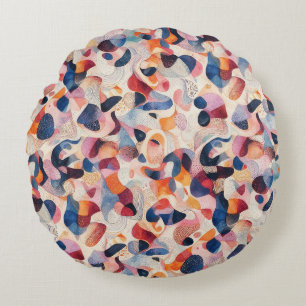 Abstraktes Aquarell Organisches Navy-Korallen-Must Rundes Kissen