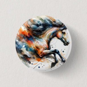 Abstraktes Aquarell Rennpferd Button