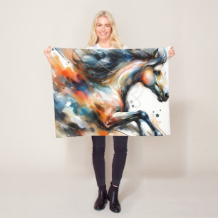 Abstraktes Aquarell-Rennpferd Fleecedecke