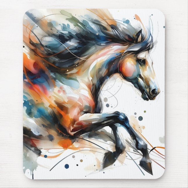 Abstraktes Aquarell-Rennpferd Mousepad (Vorne)