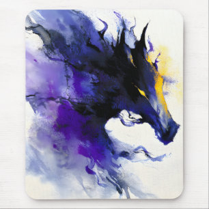 Abstraktes Aquarell Schwarzpferd-Porträt Mousepad