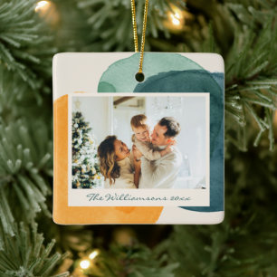 Abstraktes Aquarell Teal Blau Familienfoto Benutze Keramikornament