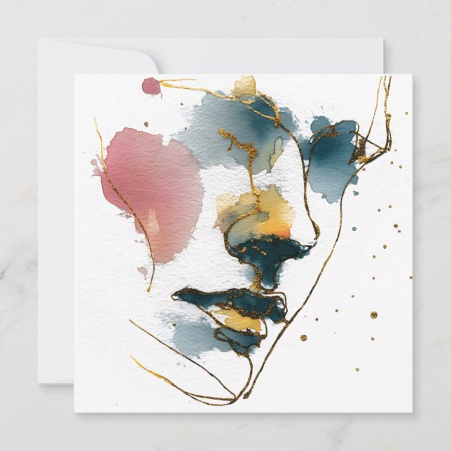 Abstraktes Aquarellbild mit Goldlinien (Vorderseite)