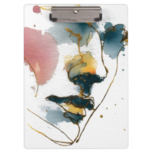 Abstraktes Aquarellbild mit Goldlinien Klemmbrett