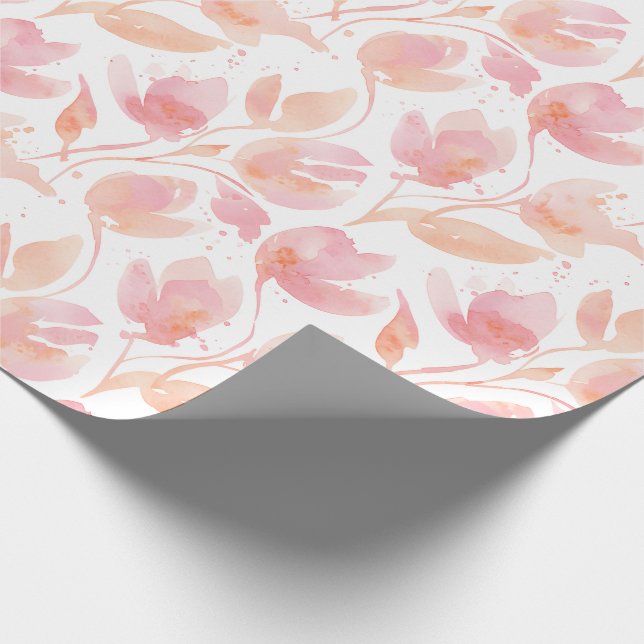 Abstraktes Aquarellmuster in Pfirsich und Rosa Geschenkpapier (Ecke)