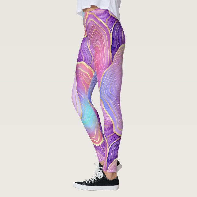Abstraktes Aquarellpink aquamariner Goldlavender-A Leggings (Links)