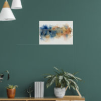Abstraktes Aquarellposter in Blau und Ocker
