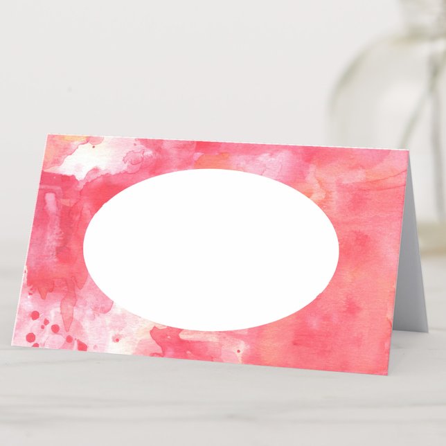 Abstraktes Aquarellrosa Platzkarte (Pink abstract watercolor folded place card)