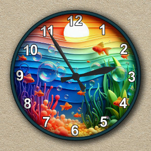 Abstraktes Aquarium mit individueller Farbgebung Runde Wanduhr
