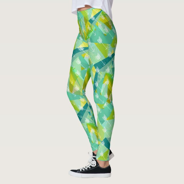 Abstraktes Arrow Triangle Mini Blue Aqua Muster Leggings (Links)
