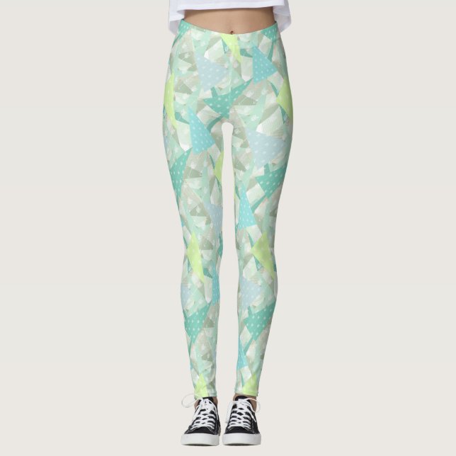 Abstraktes Arrow Triangle Mini Blue Aqua Muster Leggings (Vorderseite)