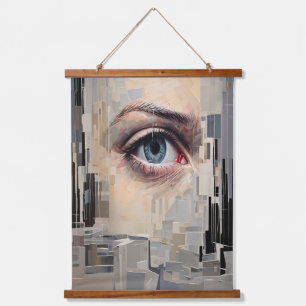 Abstraktes Auge - geometrische Vision Art Wandteppich Mit Holzrahmen