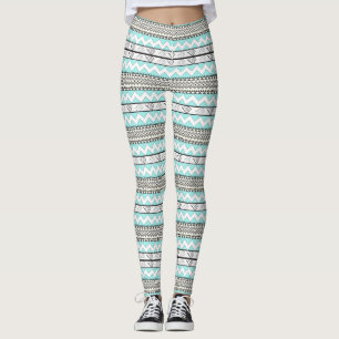 Abstraktes Aztec Mint Green Aqua Gray Muster Leggings