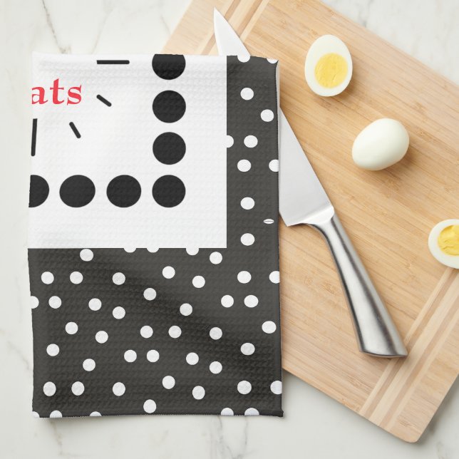 Abstraktes B&W Polka Dots Clock Good Eats Küche zu Geschirrtuch (Viertel Falte)