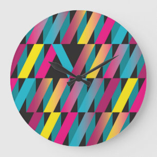 Abstraktes Band: Farbenfrohe geometrische Vintag. Große Wanduhr