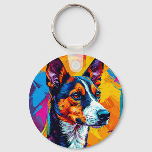 Abstraktes Basenji-Hundeporträt Schlüsselanhänger