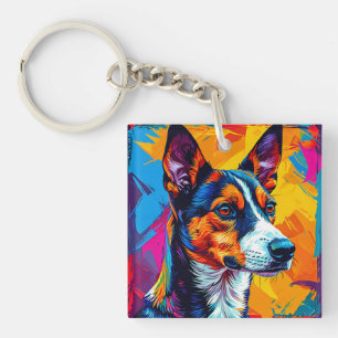 Abstraktes Basenji-Hundeporträt Schlüsselanhänger