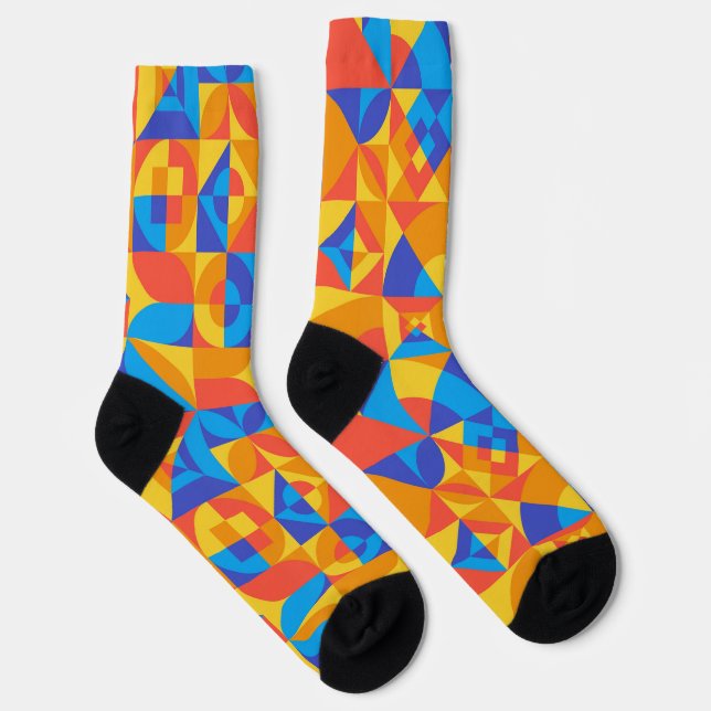 Abstraktes Bauhausmuster in drei Farben Socken (Rechts)