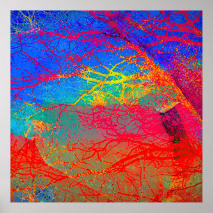Abstraktes Baumdesign in Rot und Blau Poster