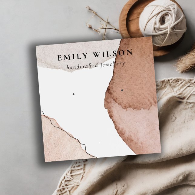 Abstraktes Beige-Braunfarben-Ohrenbildschirm Quadratische Visitenkarte (Von Creator hochgeladen)