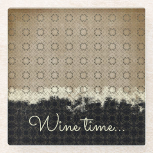 Abstraktes Beige, Grau, Bronze Vintage-Muster Glasuntersetzer