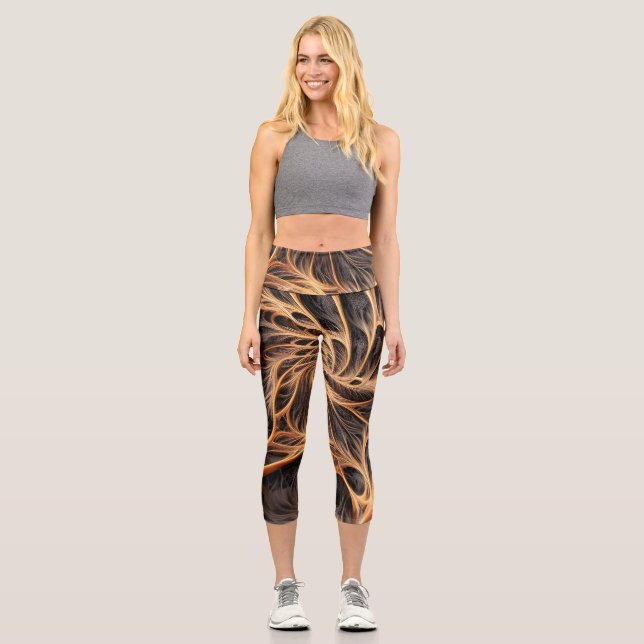 Abstraktes Bild - 3D-Fraktal, digitale Kunst, brau Capri Leggings (Vorderseite)