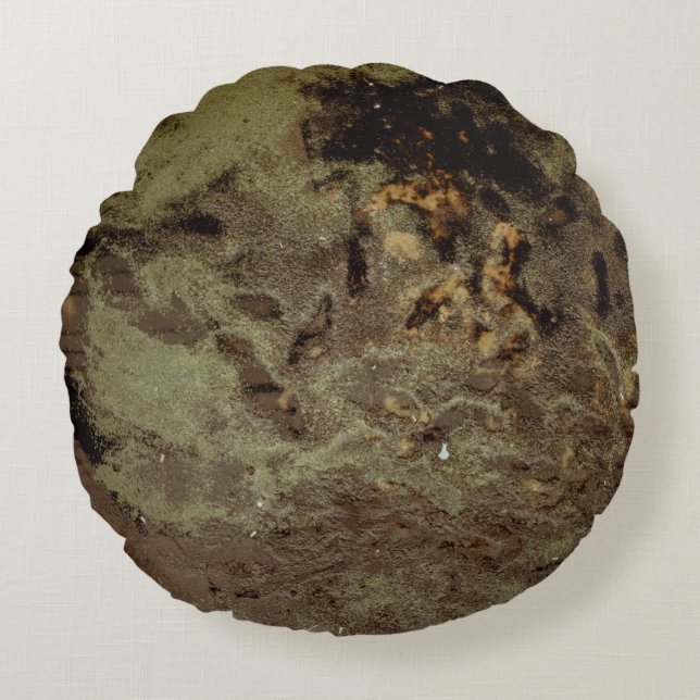 Abstraktes Bild braun und schwarz Rundes Kissen (Vorderseite)